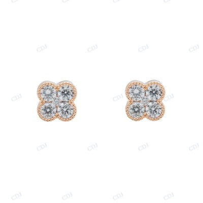 4 Big Diamond Rose Gold Plated Studded Earrings hip hop jewelry CustomDiamJewel