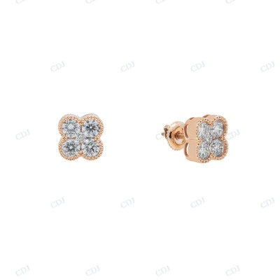 4 Big Diamond Rose Gold Plated Studded Earrings hip hop jewelry CustomDiamJewel