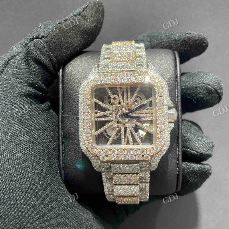 Full White Iced Out Cartier Skelton Moissanite Watch  customdiamjewel   