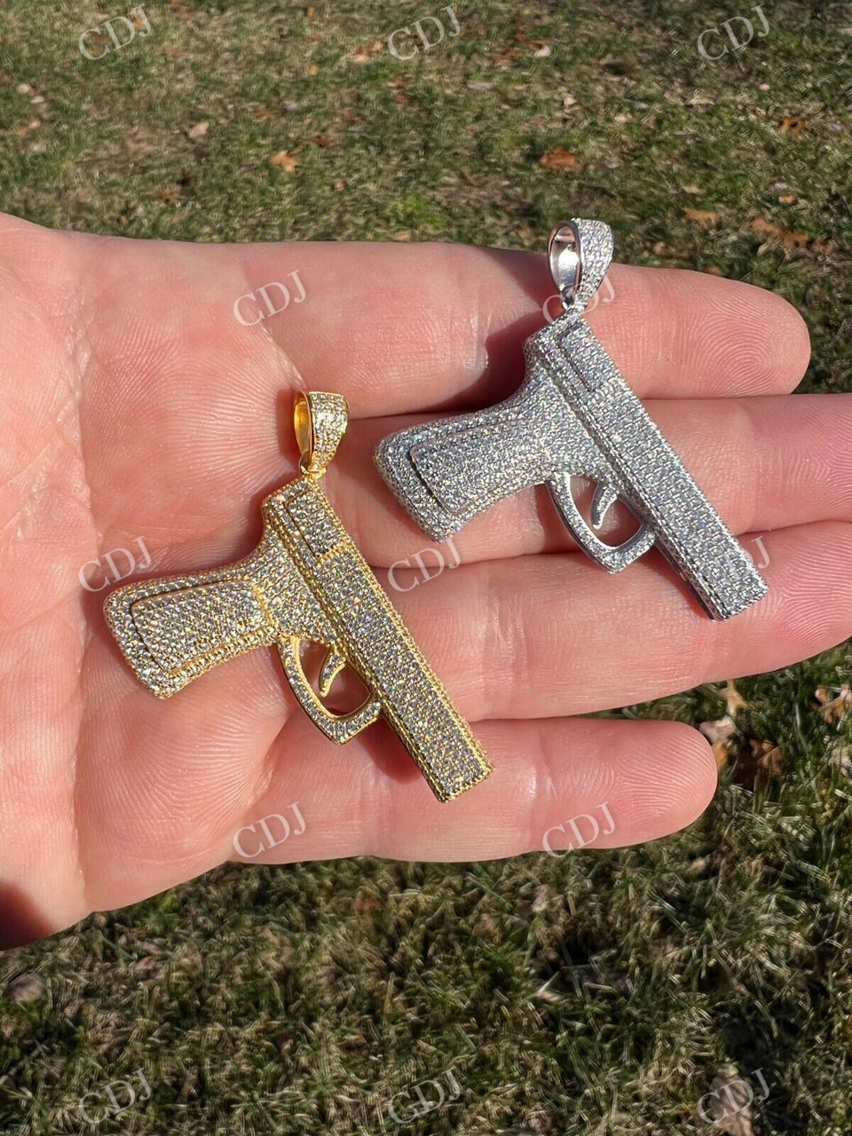 Gold Gun Hip Hop Pendant  customdiamjewel   