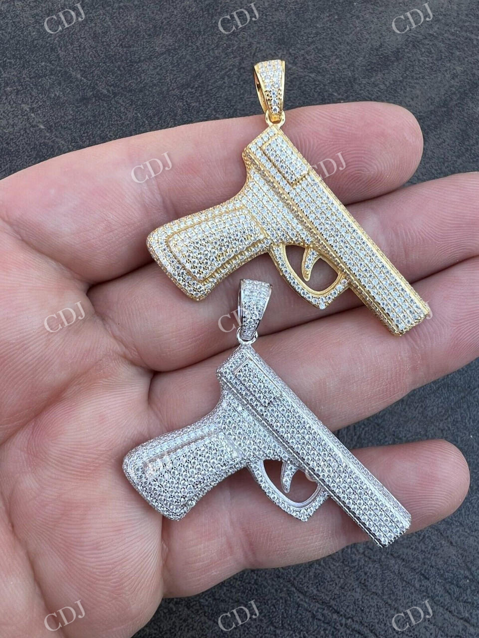 Gold Gun Hip Hop Pendant  customdiamjewel   