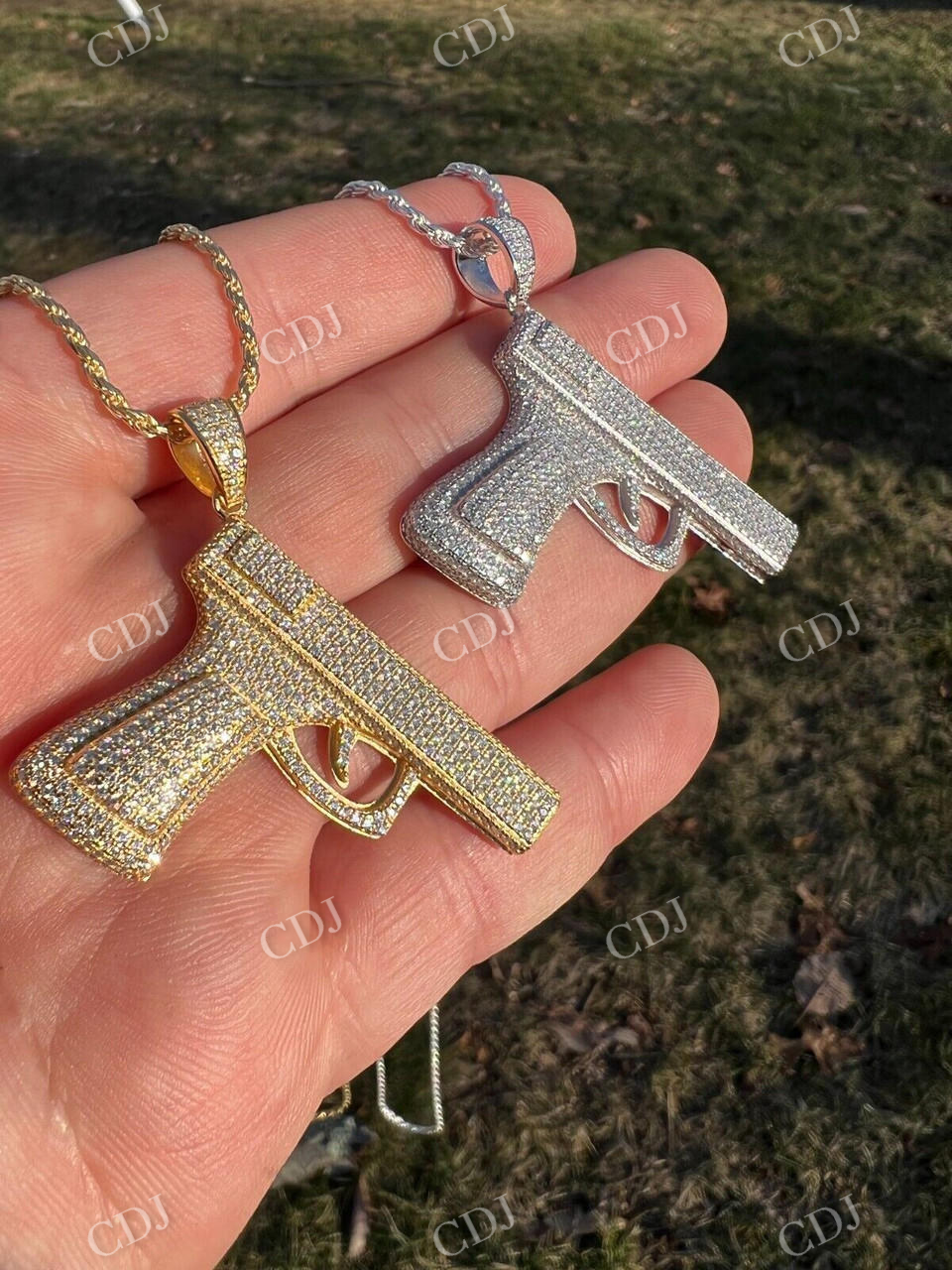 Gold Gun Hip Hop Pendant  customdiamjewel   