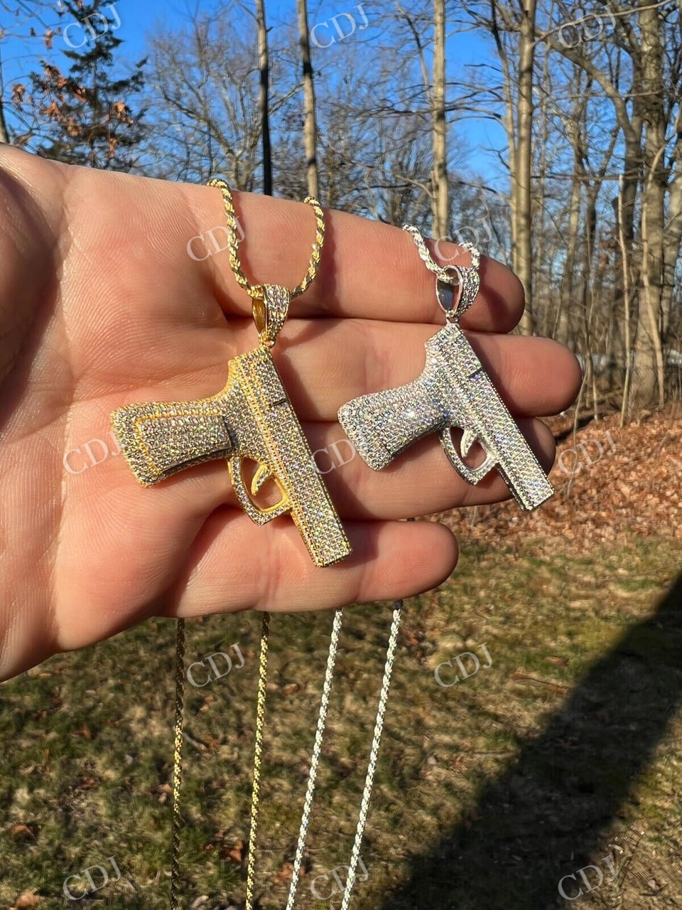 Gold Gun Hip Hop Pendant  customdiamjewel   