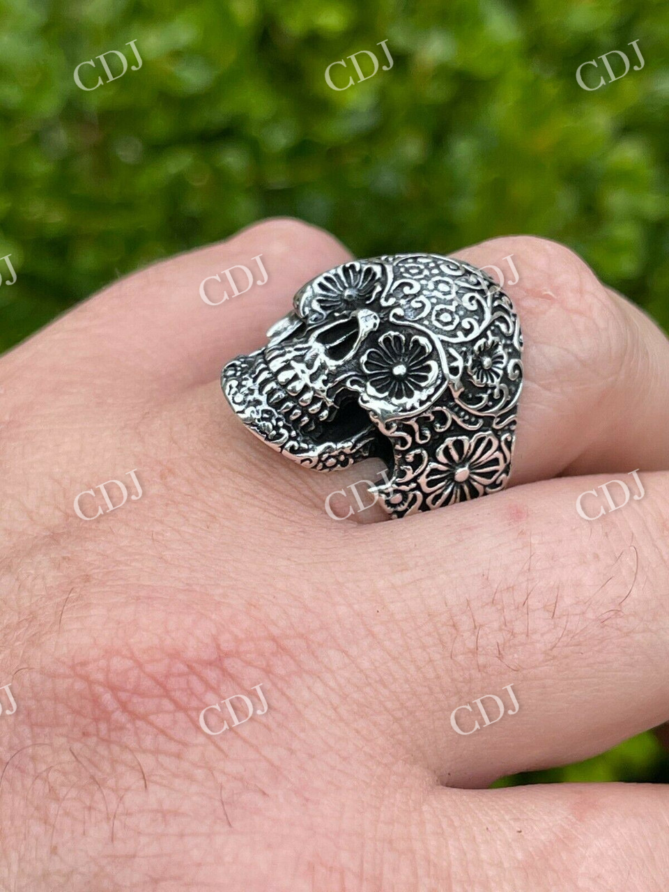 Men's Flower Skull Hip Hop Ring  customdiamjewel   