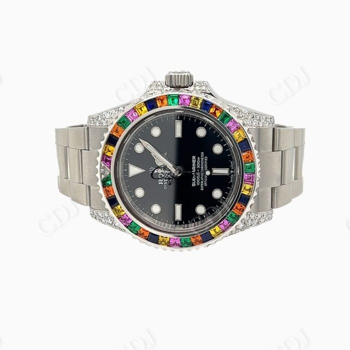 Rolex Black Dial Custom Stainless Steel Diamond Watch  customdiamjewel   