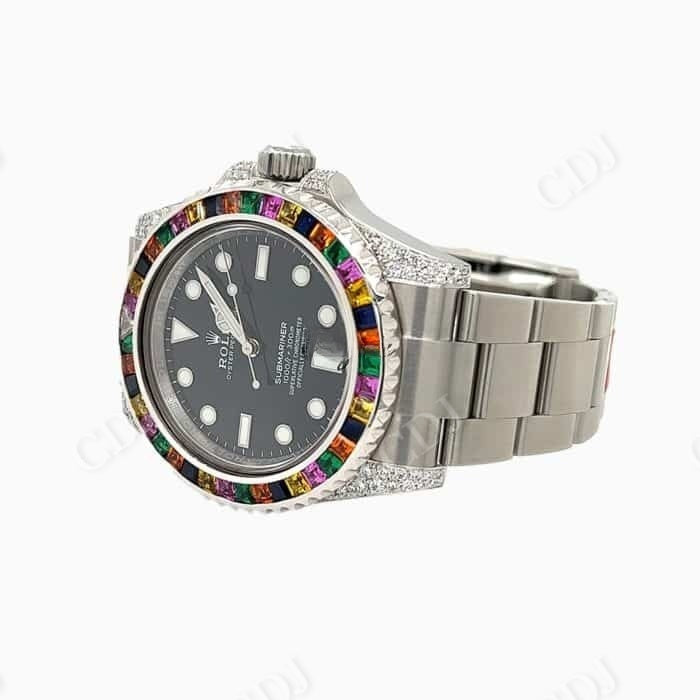 Rolex Black Dial Custom Stainless Steel Diamond Watch  customdiamjewel   