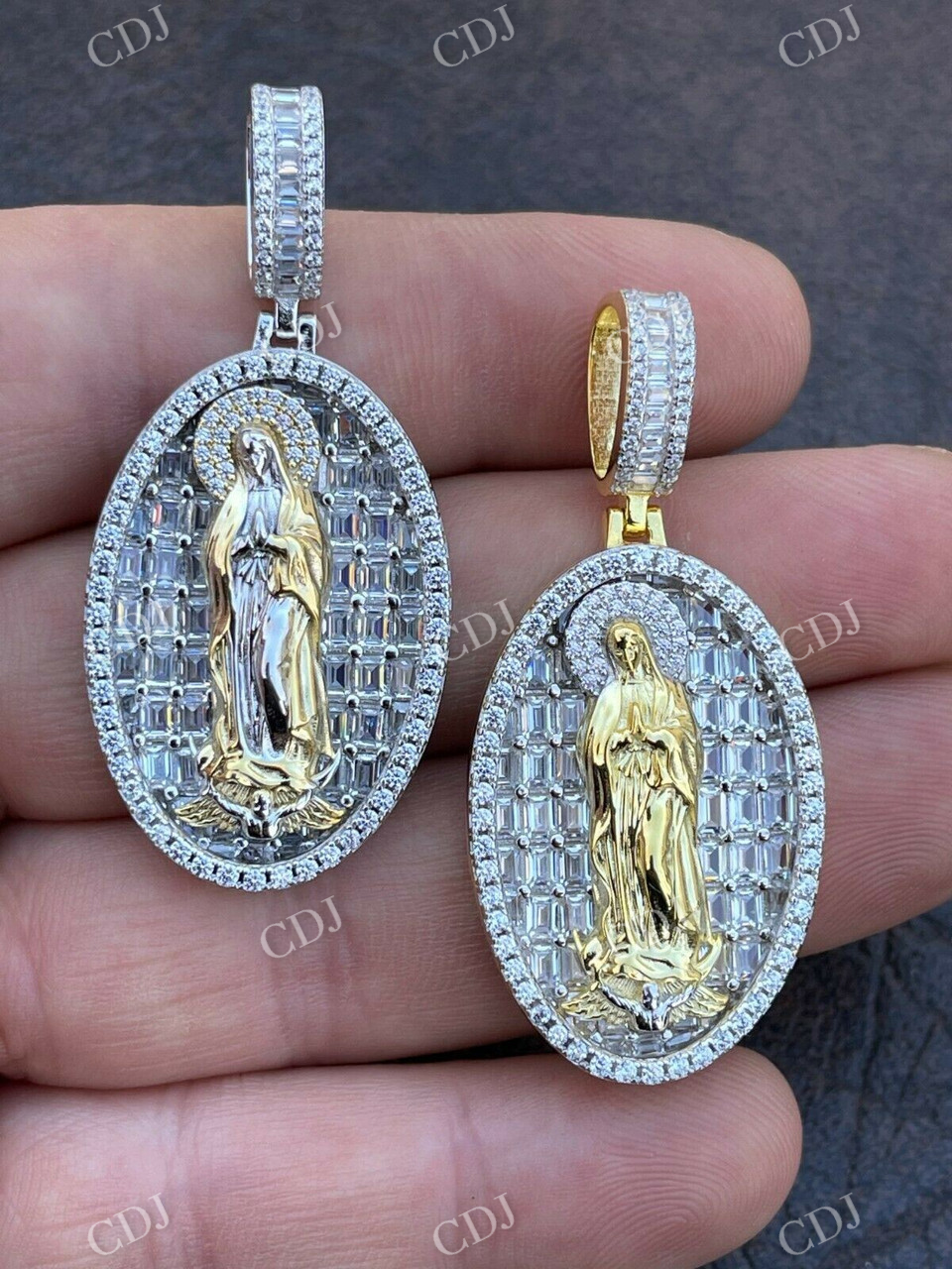 Virgin Mary Iced Diamond Pendant  customdiamjewel   