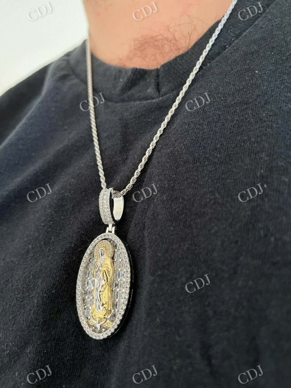 Virgin Mary Iced Diamond Pendant  customdiamjewel   