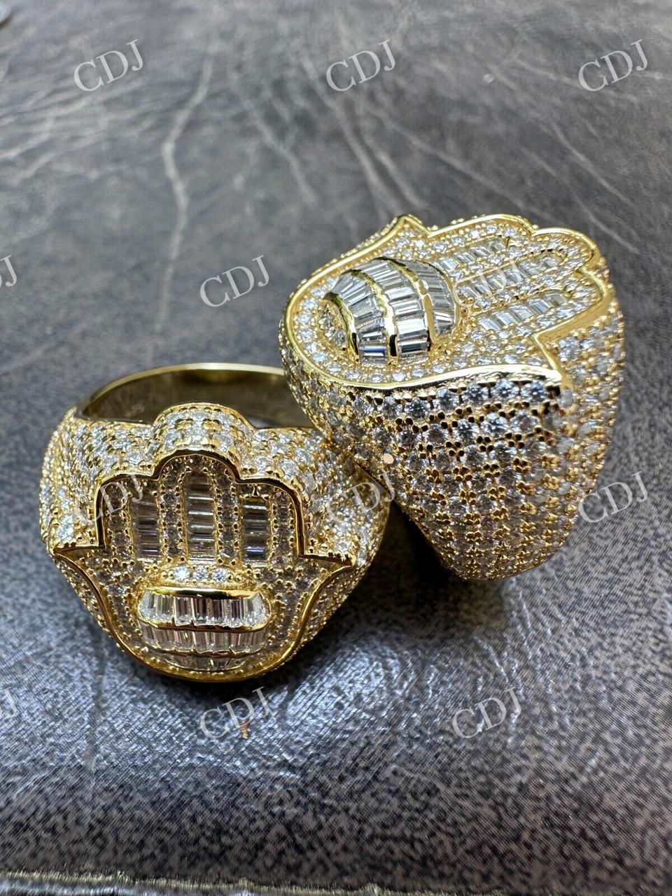 Baguette Cut Hip Hop Hamsa Ring For Him  customdiamjewel   