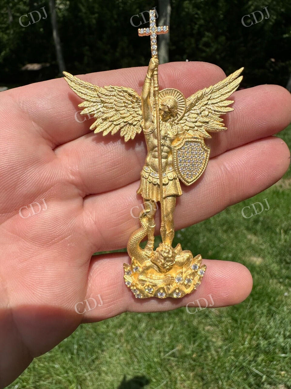 Saint Michael Slaying Dragon Diamond Pendant  customdiamjewel   