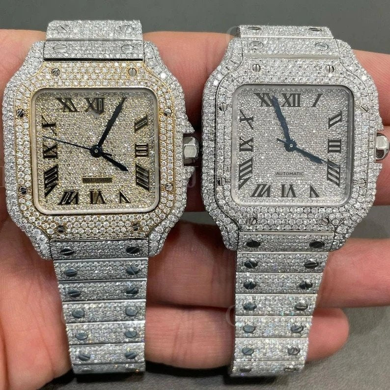 Signature Collections Iced Out Cartier Diamond Swiss-Made Watch Certificated VVS Diamond Men's Watch 23 To 27 Carat (Approx)  customdiamjewel   