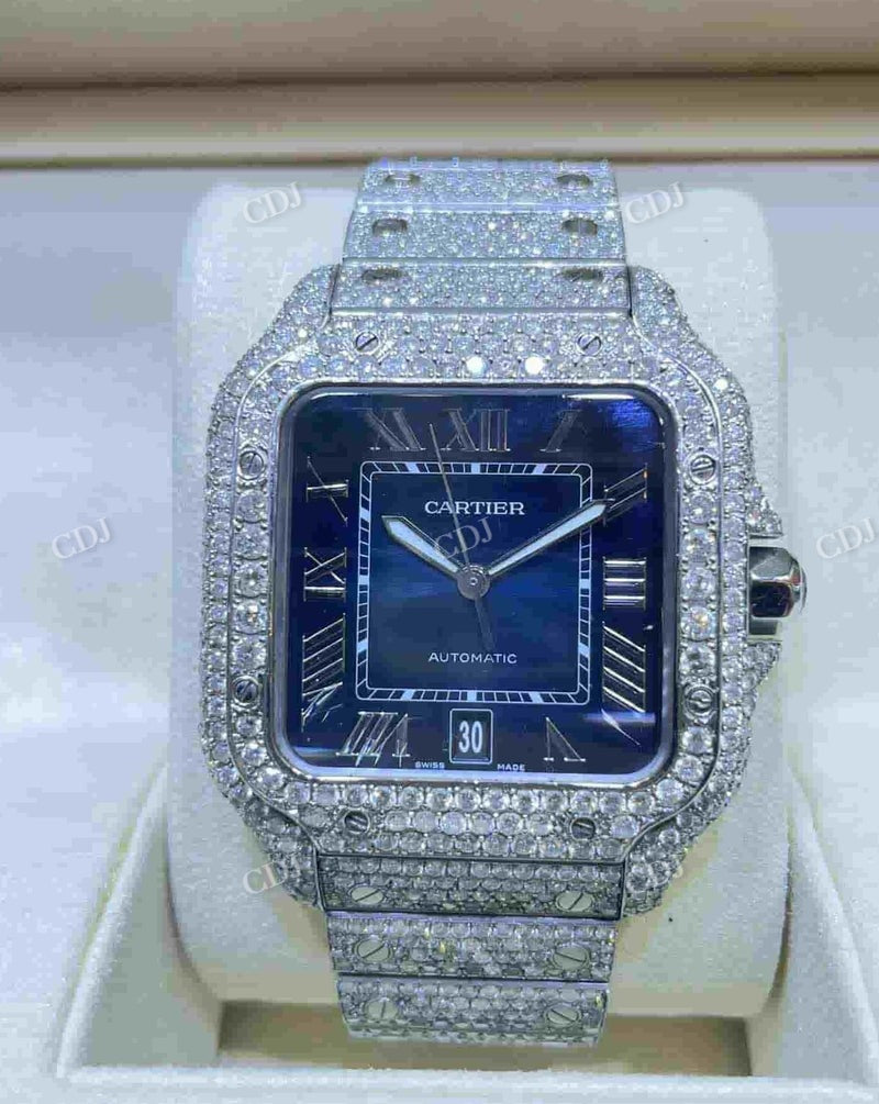 Iced Out Cartier Blue Face Bust Down Watch  customdiamjewel   