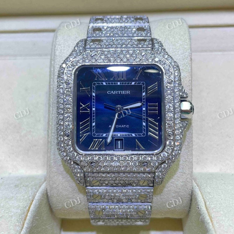 Iced Out Cartier Blue Face Bust Down Watch  customdiamjewel   