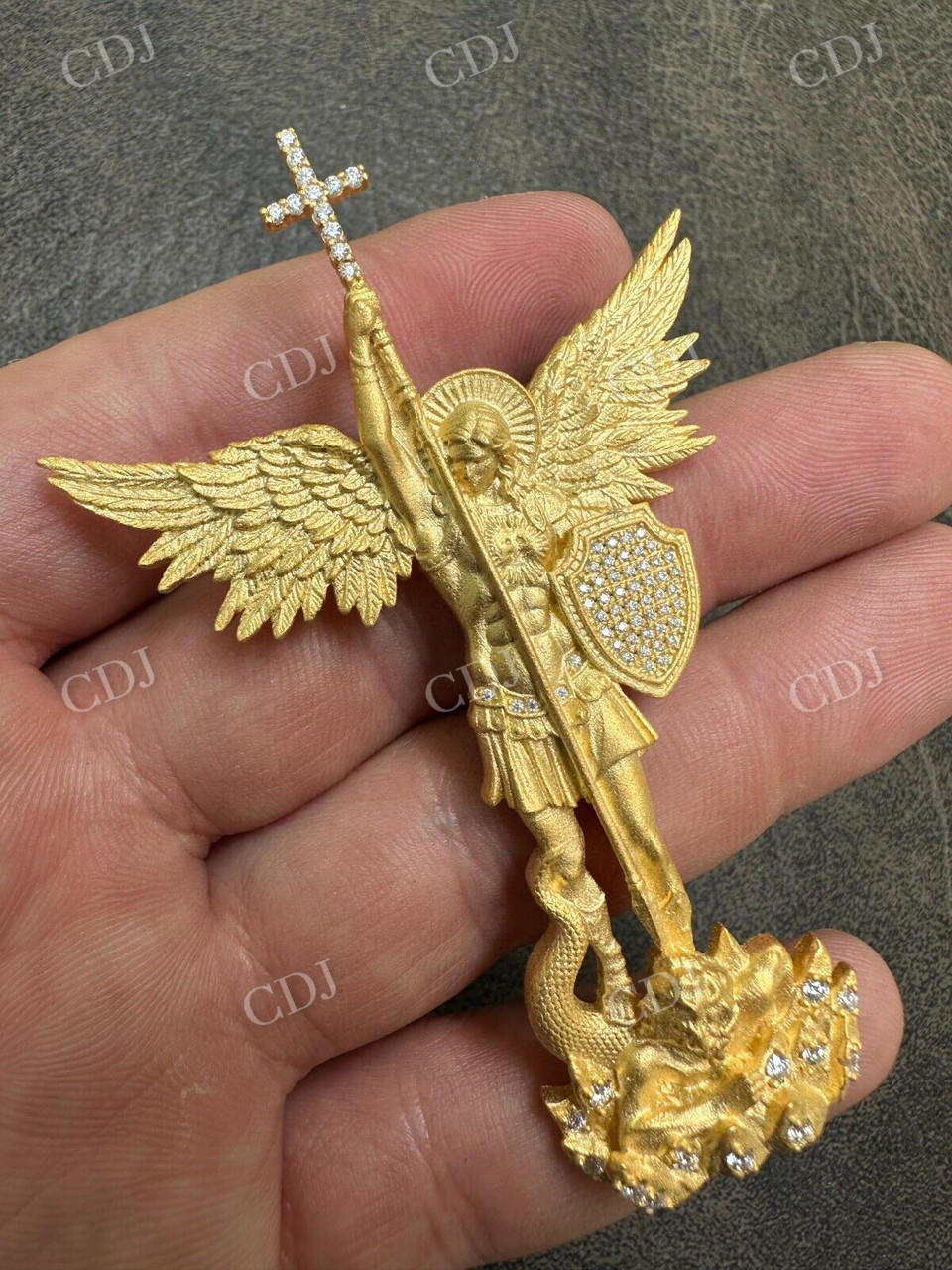 Saint Michael Slaying Dragon Diamond Pendant  customdiamjewel   