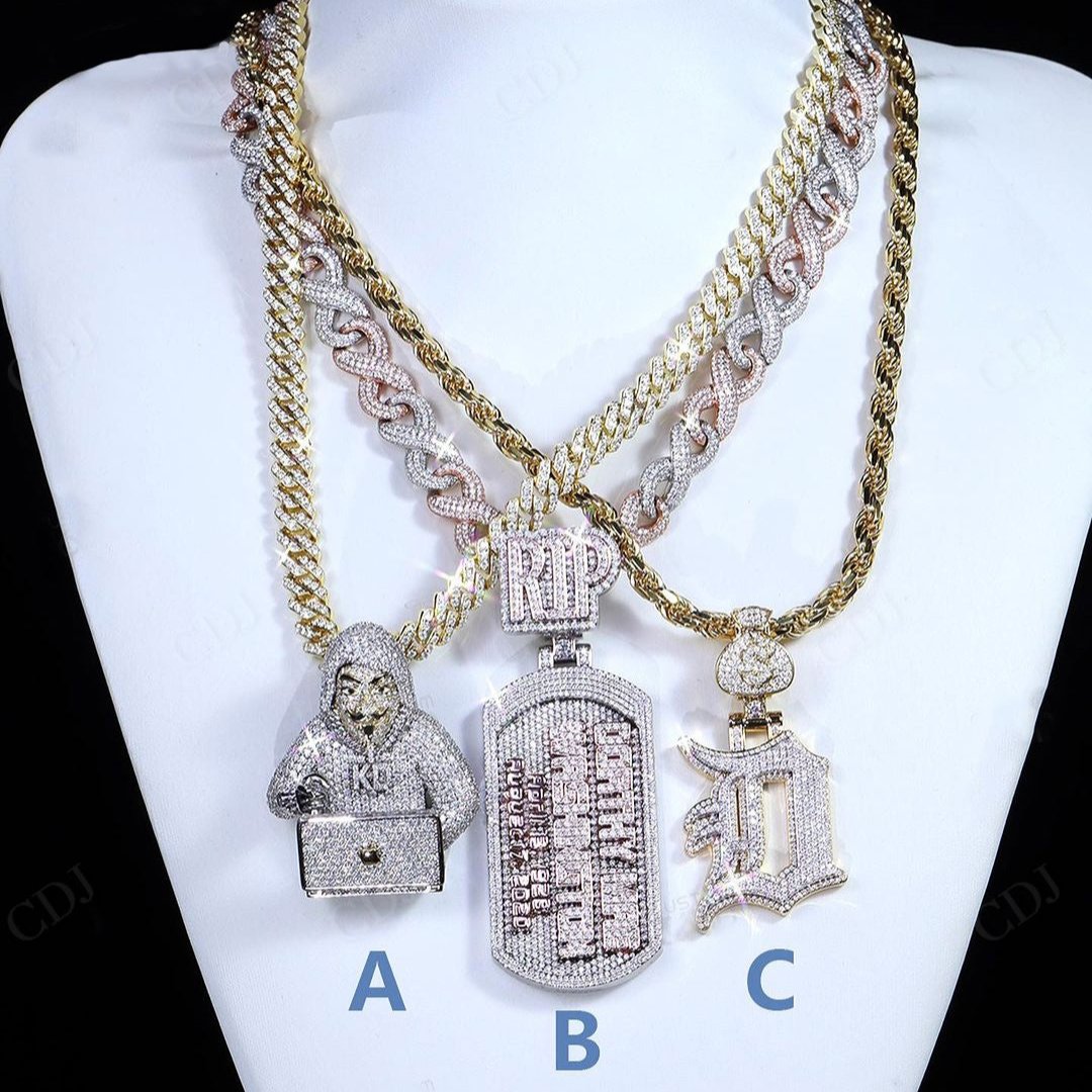 Gold Plated Lab Grown Diamonds Customized Pendant hip hop jewelry CustomDiamJewel   