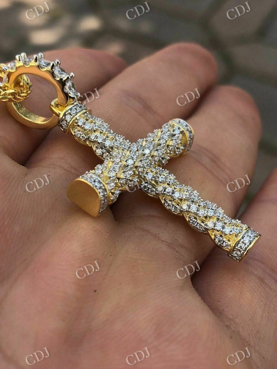 Rope Style Cross Hip Hop Pendant  customdiamjewel   