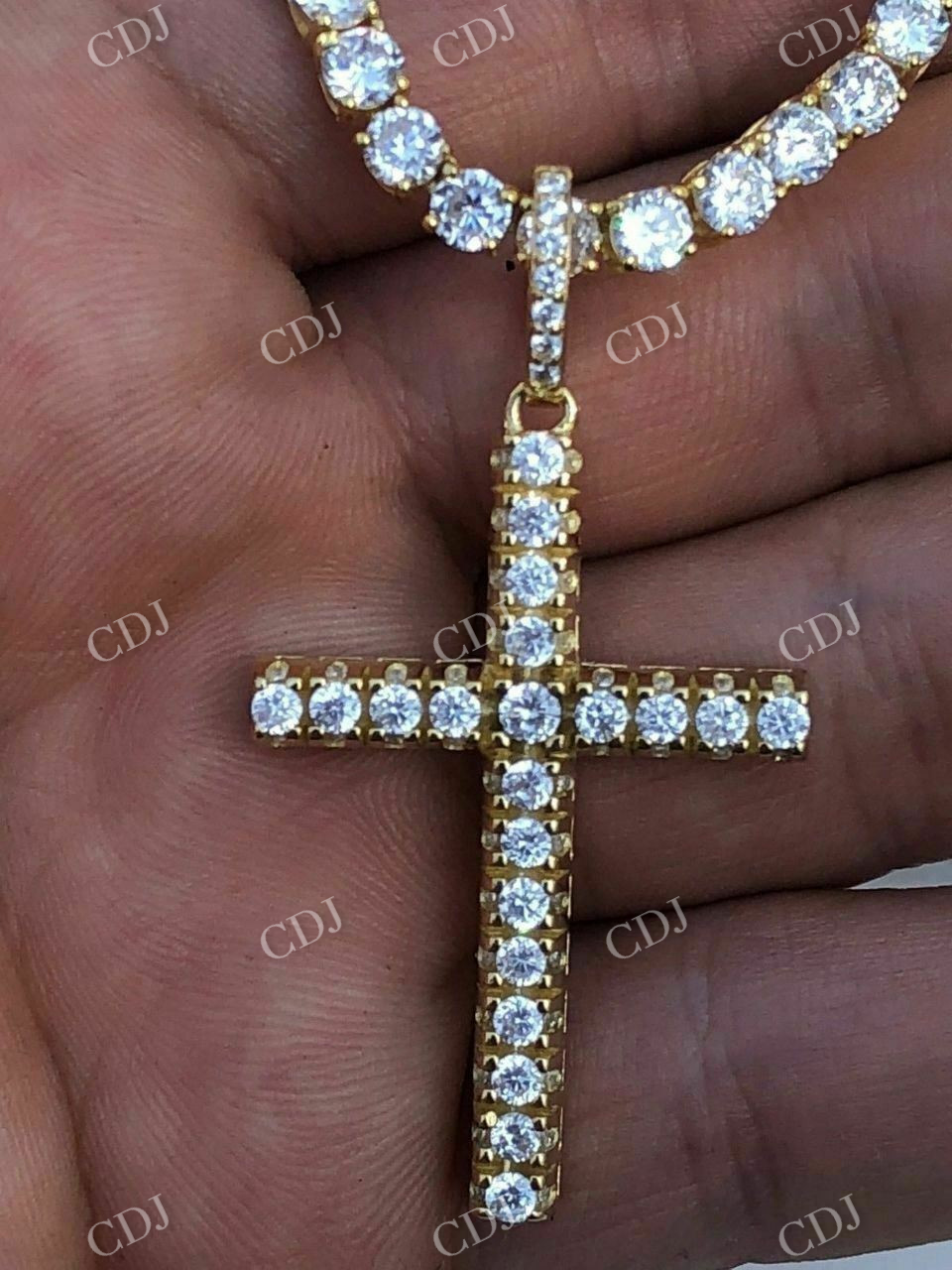 14K Gold Tennis Cross Diamond Pendant  customdiamjewel   