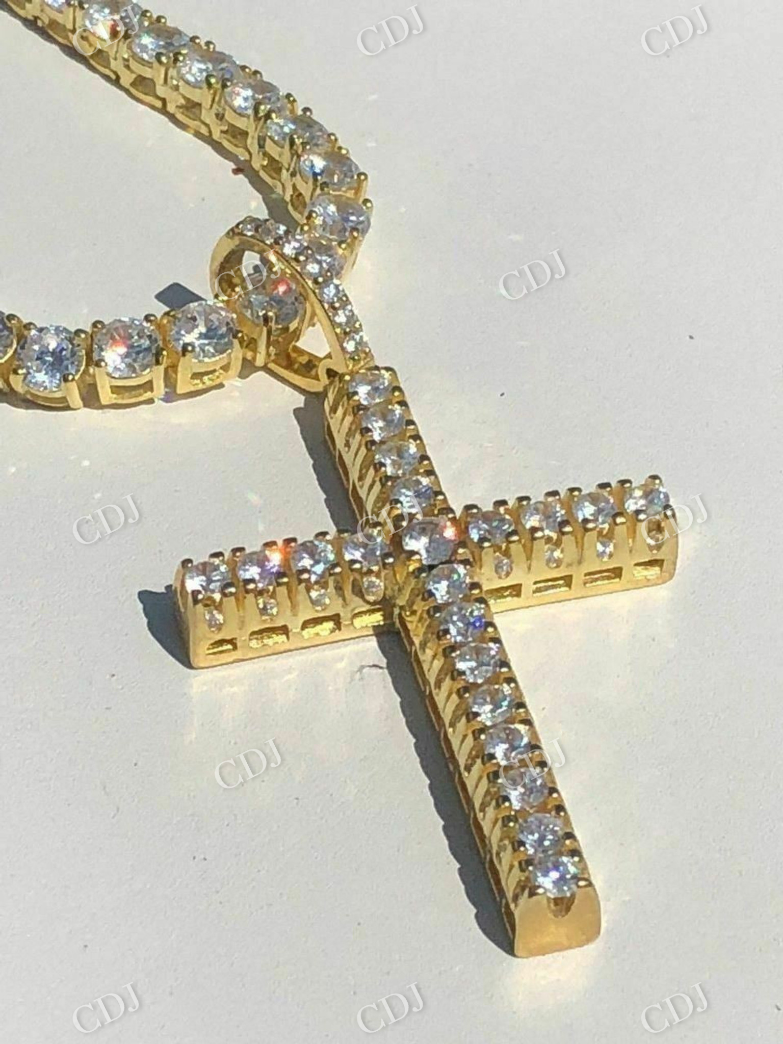 14K Gold Tennis Cross Diamond Pendant  customdiamjewel   