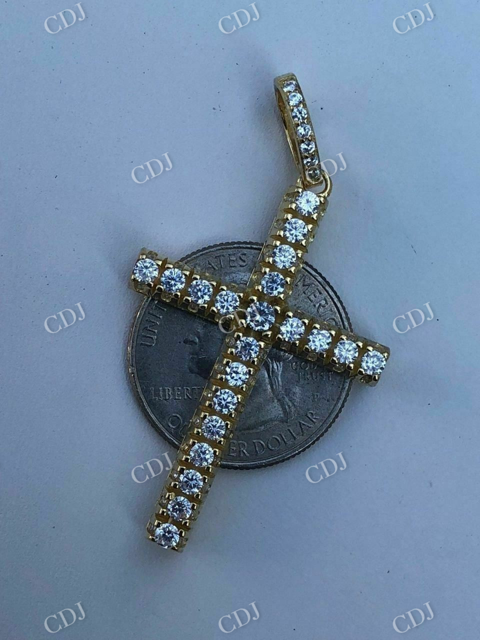 14K Gold Tennis Cross Diamond Pendant  customdiamjewel   