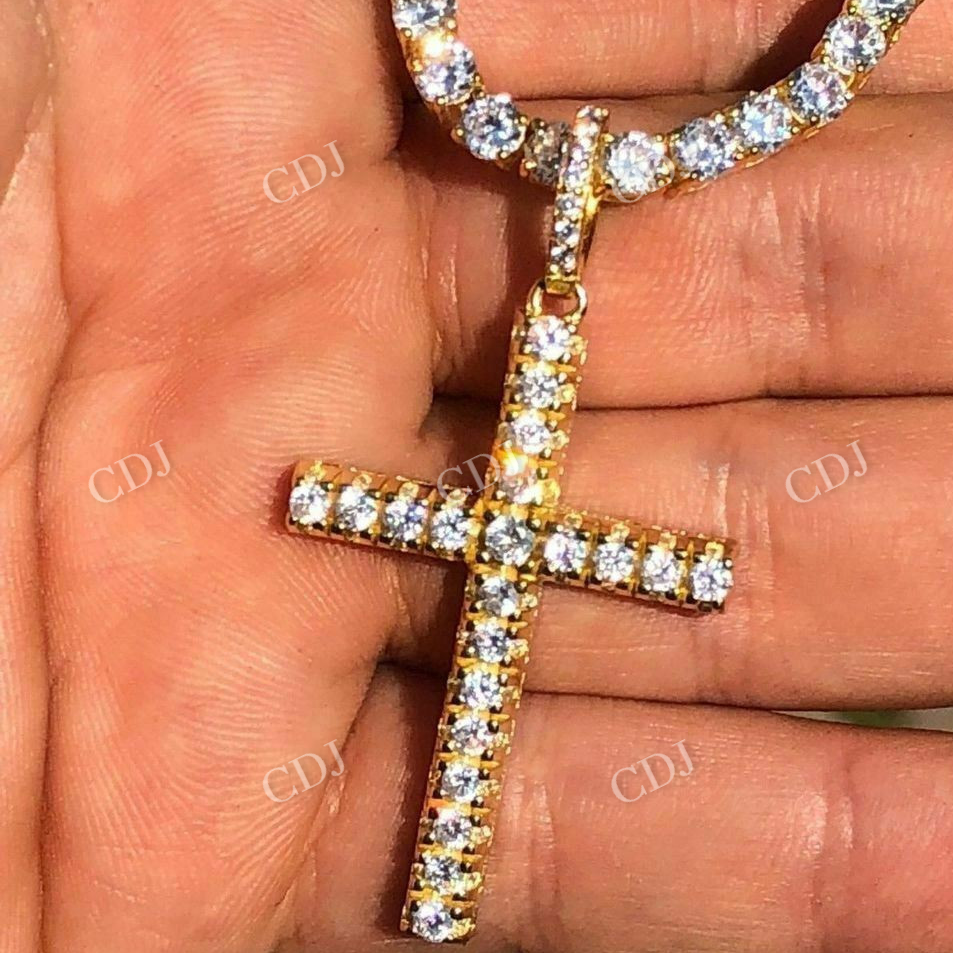 14K Gold Tennis Cross Diamond Pendant  customdiamjewel   