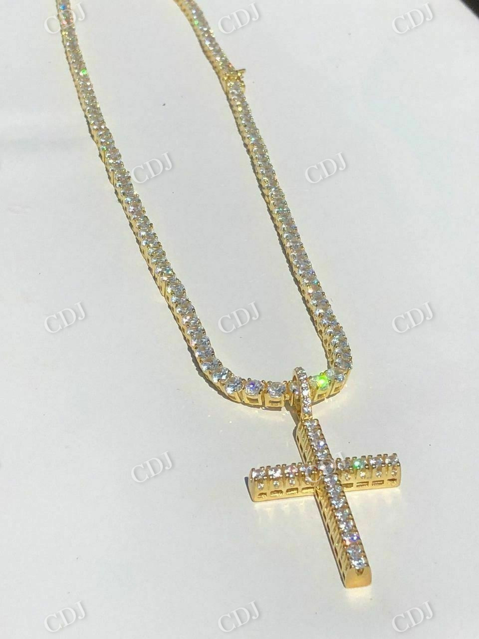 14K Gold Tennis Cross Diamond Pendant  customdiamjewel   