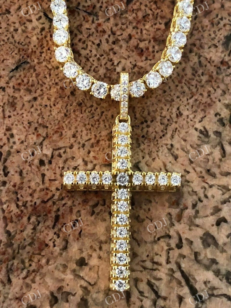 14K Gold Tennis Cross Diamond Pendant  customdiamjewel   