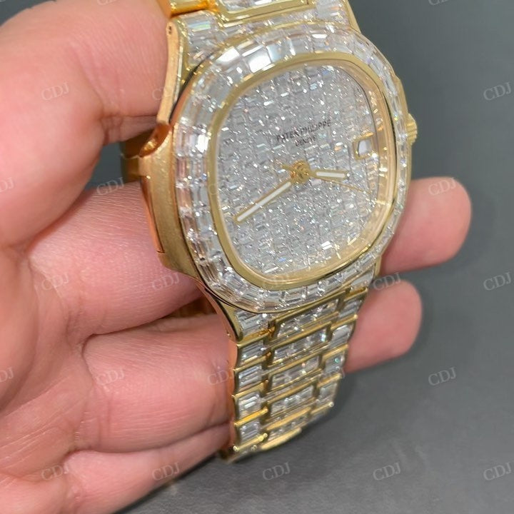 Hip Hop Patek Philippe Custom Baguette Cut Diamond Watch  customdiamjewel   