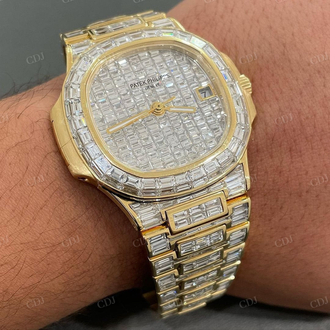 Hip Hop Patek Philippe Custom Baguette Cut Diamond Watch  customdiamjewel   