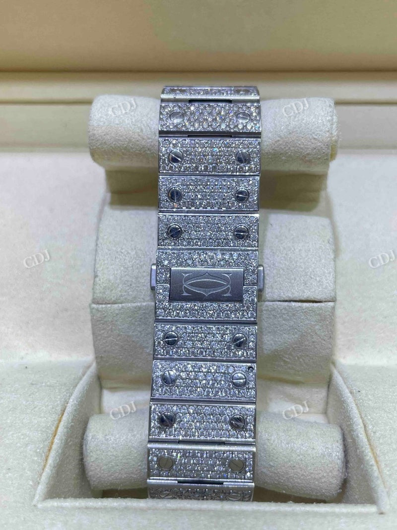 Full White Cartier Santos Arabic Dial Lab Gown Diamond Watch  customdiamjewel   