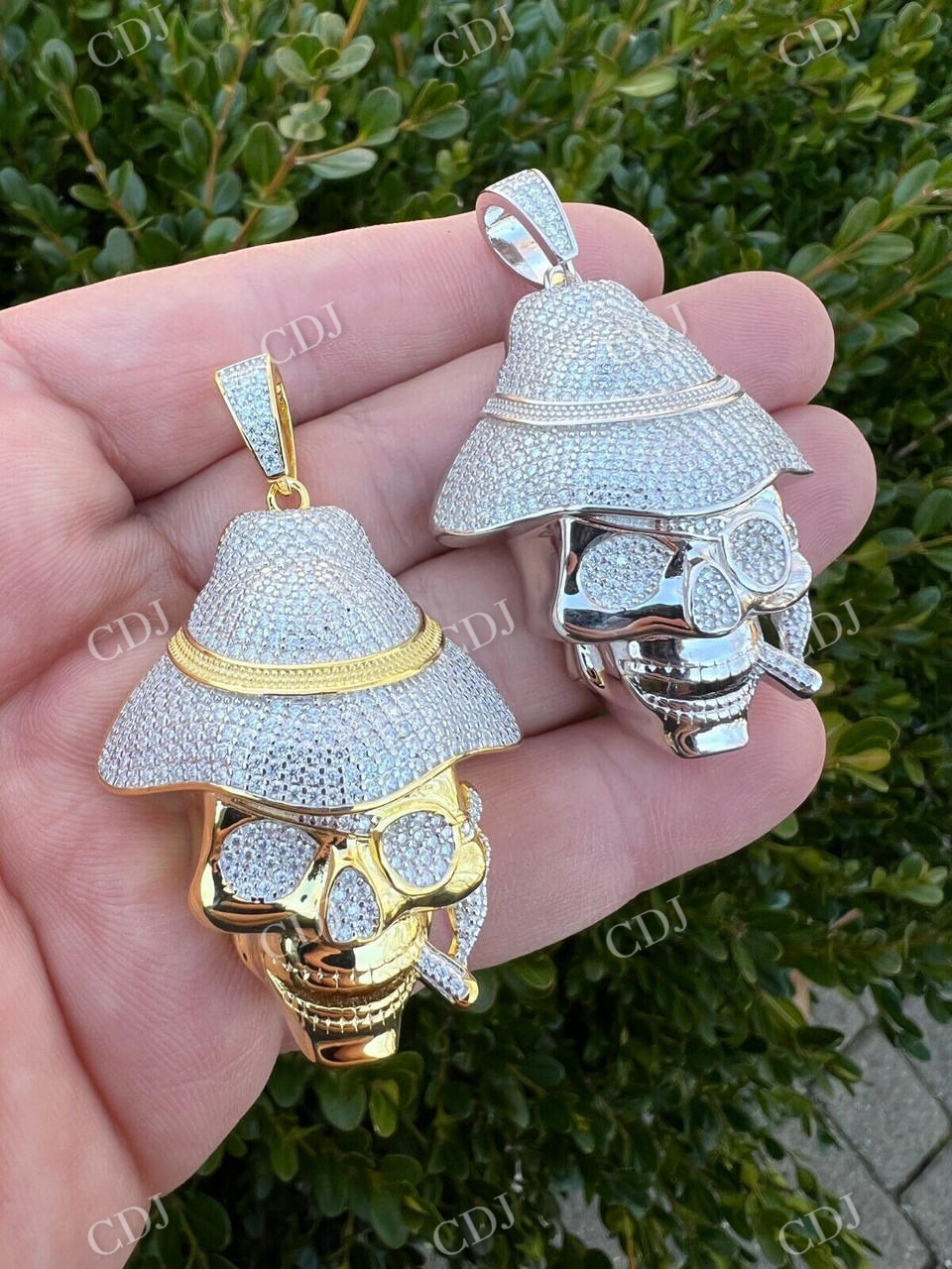 Skull Fedora Hat Smoking Iced Out Hip Hop Pendant  customdiamjewel   