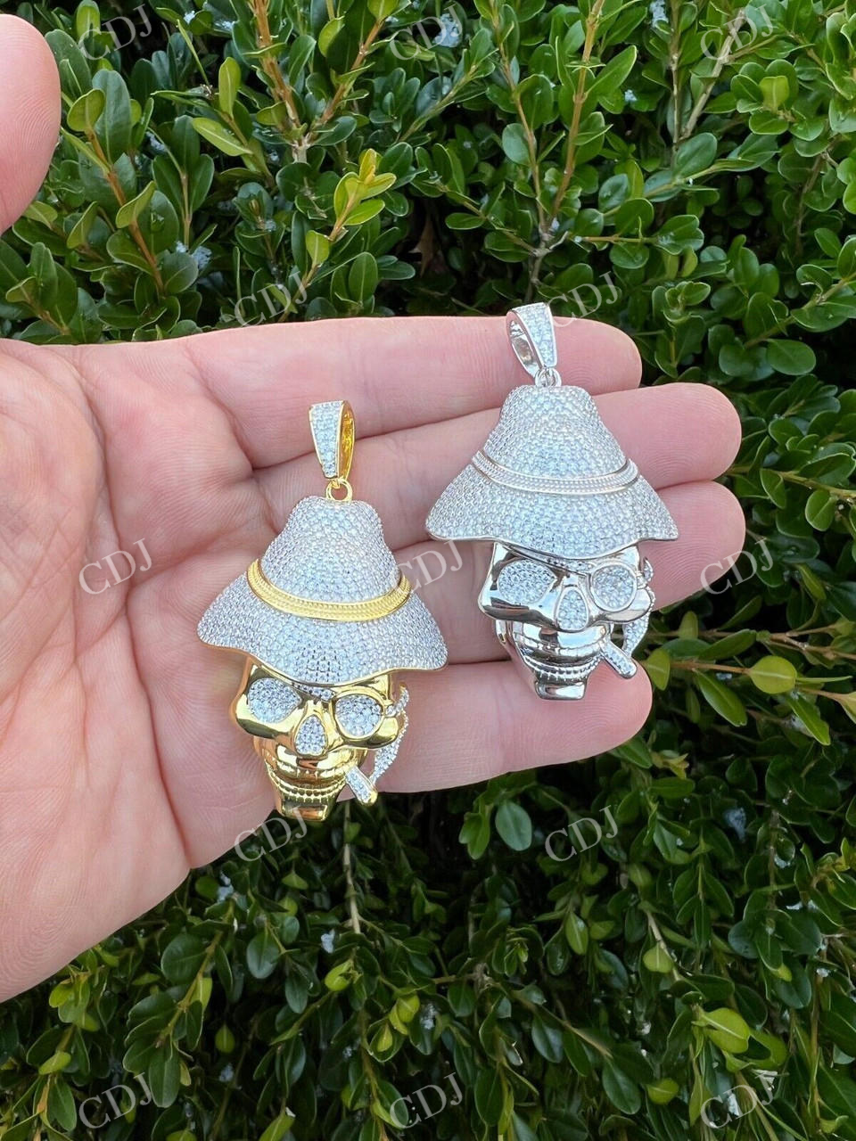 Skull Fedora Hat Smoking Iced Out Hip Hop Pendant  customdiamjewel   