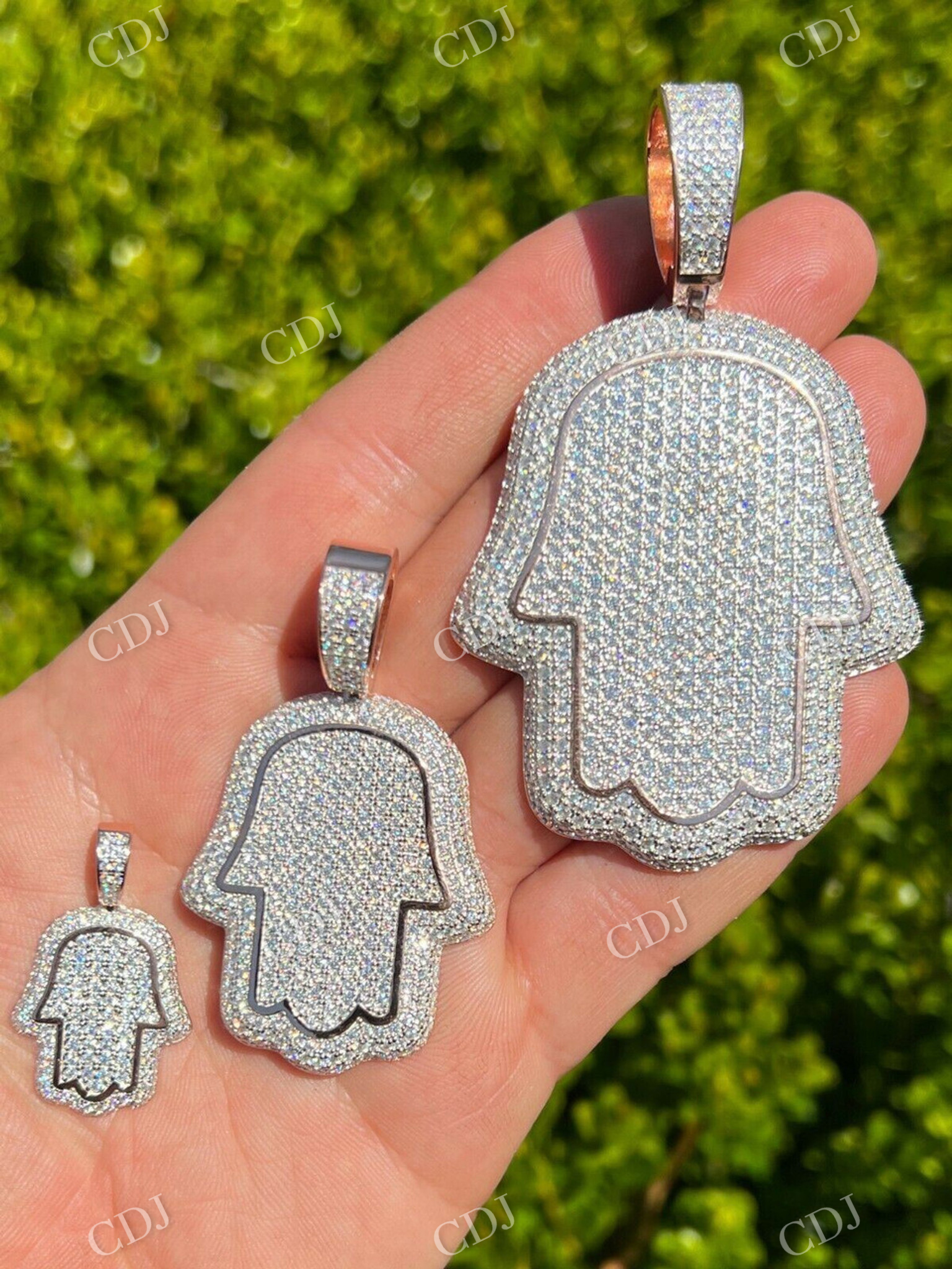 Hamsa Hand fully Iced Out Diamond Pendant  customdiamjewel   