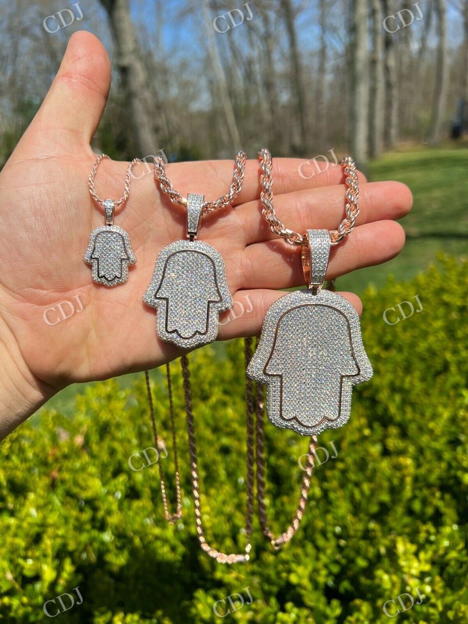 Hamsa Hand fully Iced Out Diamond Pendant  customdiamjewel   