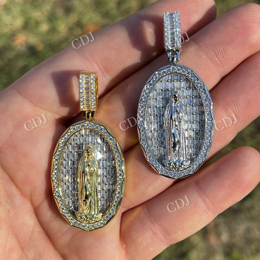 Virgin Mary Iced Baguette Diamond Pendant  customdiamjewel   