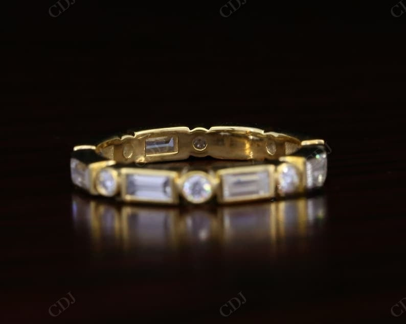 Alternative Bezel Set 1.04CTW Baguette And Round Cut Lab Grown Diamond Wedding Band  customdiamjewel   