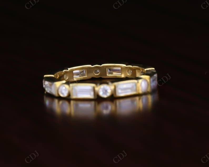 Alternative Bezel Set 1.04CTW Baguette And Round Cut Lab Grown Diamond Wedding Band  customdiamjewel   