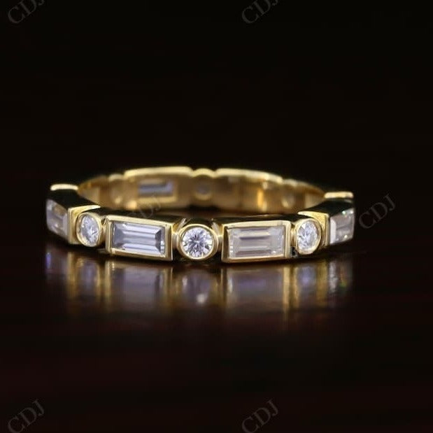 Alternative Bezel Set 1.04CTW Baguette And Round Cut Lab Grown Diamond Wedding Band  customdiamjewel 10KT Yellow Gold VVS-EF