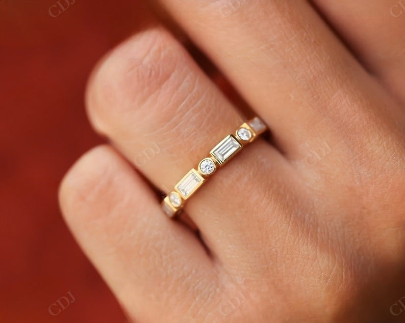 Alternative Bezel Set 1.04CTW Baguette And Round Cut Lab Grown Diamond Wedding Band  customdiamjewel   