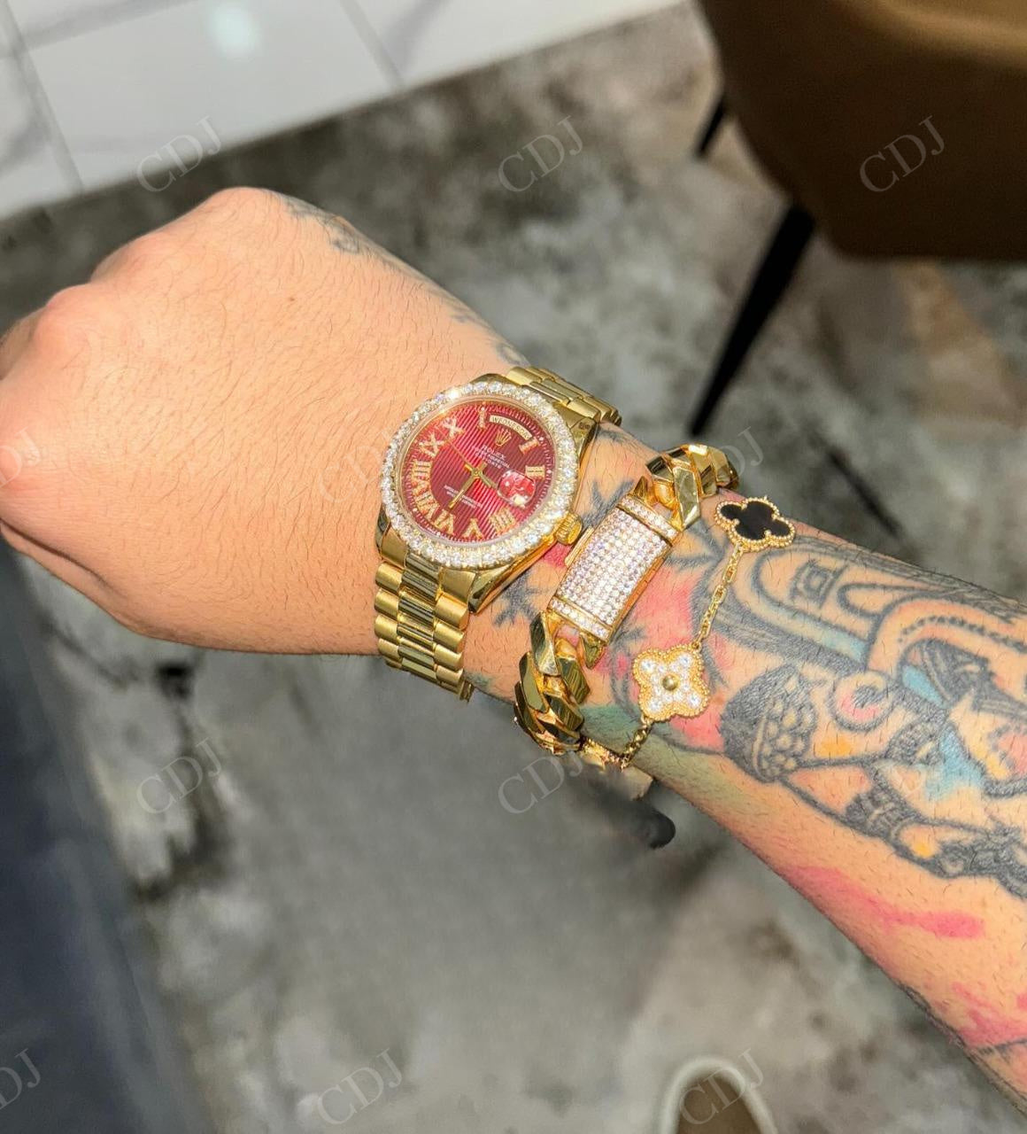 Diamond Red Dial Rolex Watch Hip Hop Boys watch hip hop jewelry CustomDiamJewel   