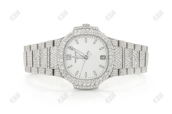 White Dial Moissanite Diamond Watch  customdiamjewel   