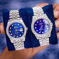 Hip Hop Stainless Steel Blue Dial Rolex Watch  customdiamjewel   