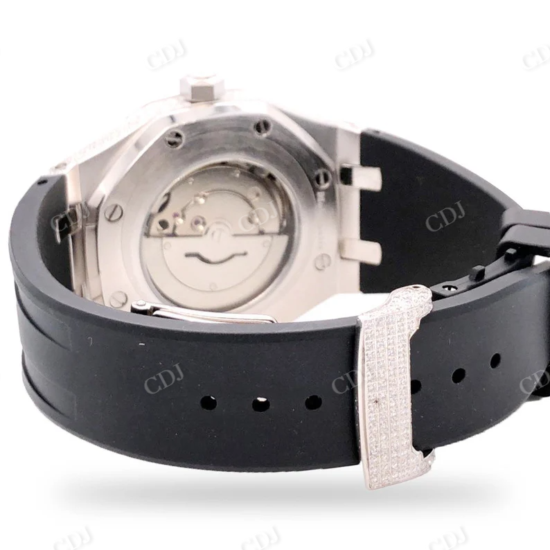 Royal 9.50CTW Moissanite Half Iced Out Black Silicon Band AP Men's Wrist Watch  customdiamjewel   