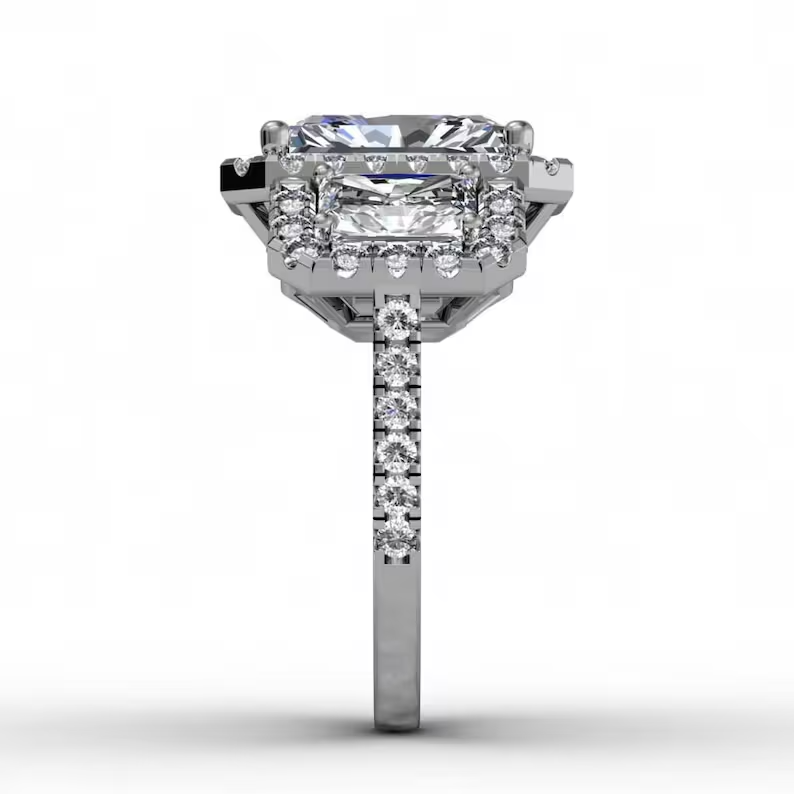 Radiant Cut Moissanite 3 Stone Anniversary Ring  customdiamjewel   