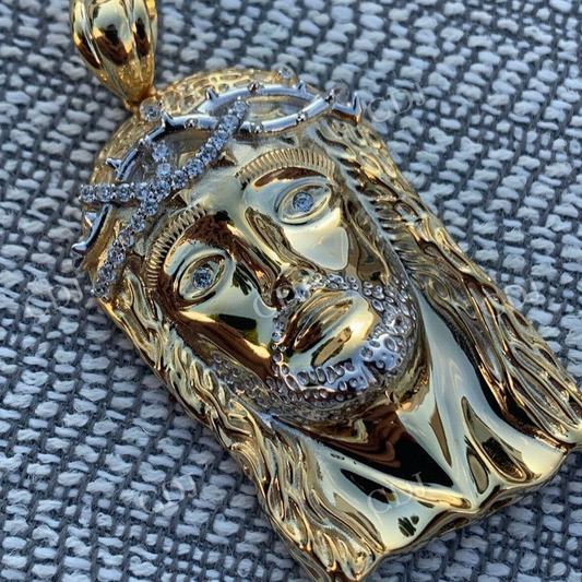 Two Tone Jesus Piece Diamond Pendant  customdiamjewel   