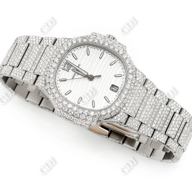 White Dial Moissanite Diamond Watch  customdiamjewel   