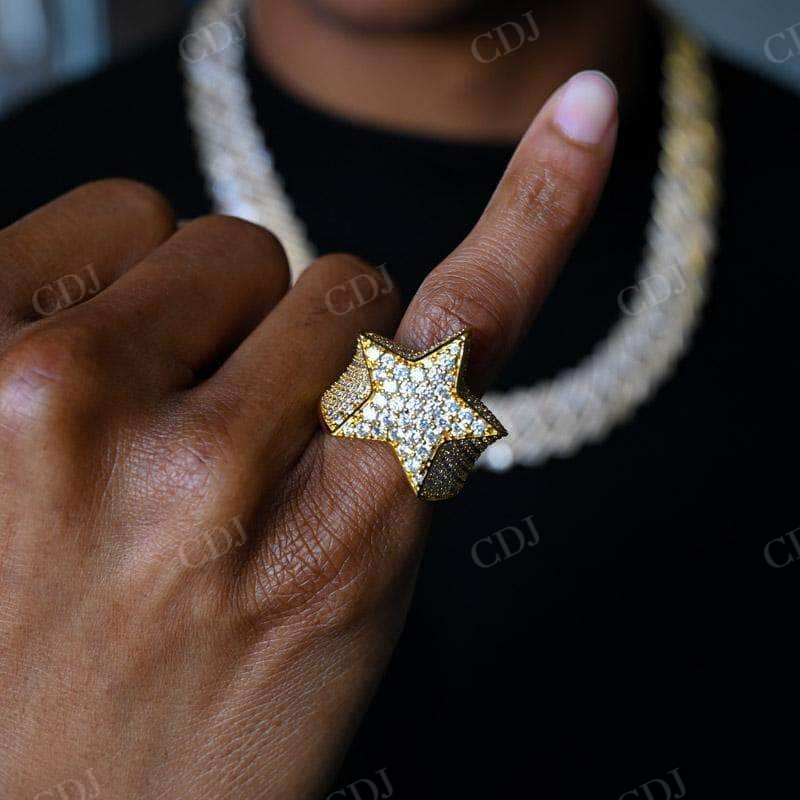 Star Iced out Diamond Hip Hop Ring  customdiamjewel   