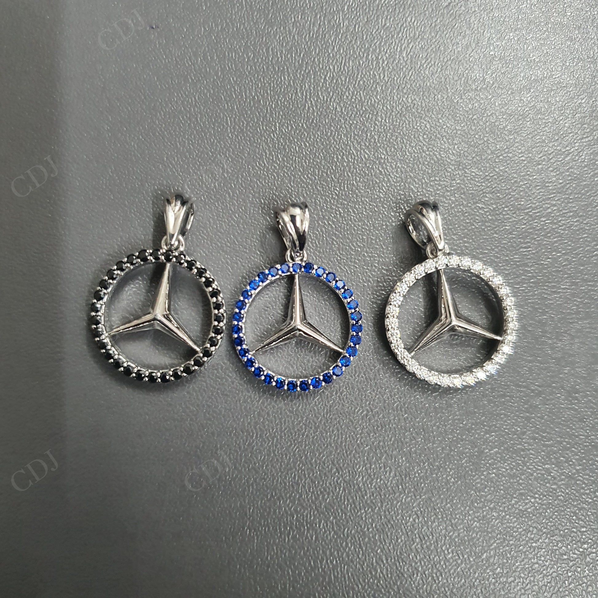 Black & White Moissanite & Blue Sapphire Benz Symbol Silver Pendant hip hop jewelry customdiamjewel   