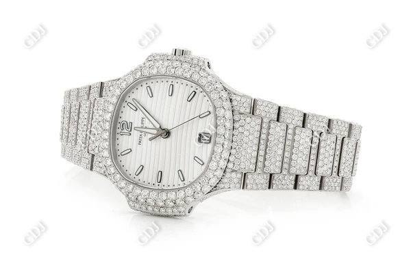 White Dial Moissanite Diamond Watch  customdiamjewel   