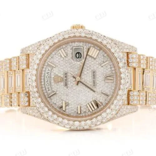 Two Tone Gold Plated Rolex Diamond Wrist Watch For Men Customized Wholesale Price Diamond Watch  customdiamjewel   