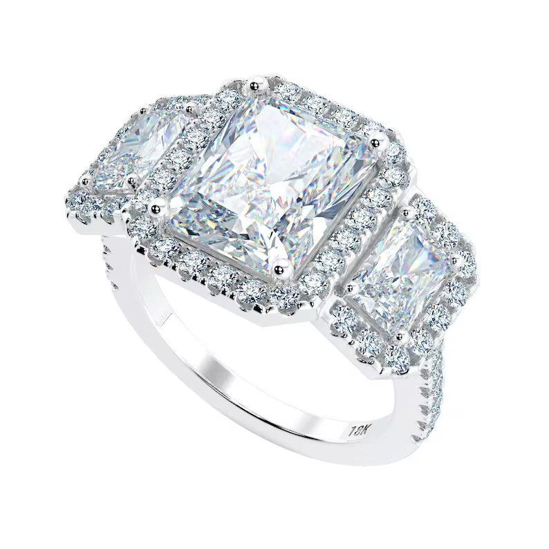 Radiant Cut Moissanite 3 Stone Anniversary Ring  customdiamjewel   